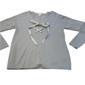 Garnet Hill | 100% Cashmere Lace Up Sweater in Baby Blue Size S Small